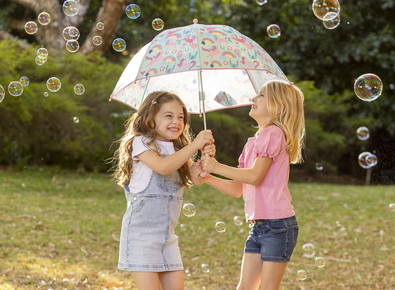 kids playing with umbrella