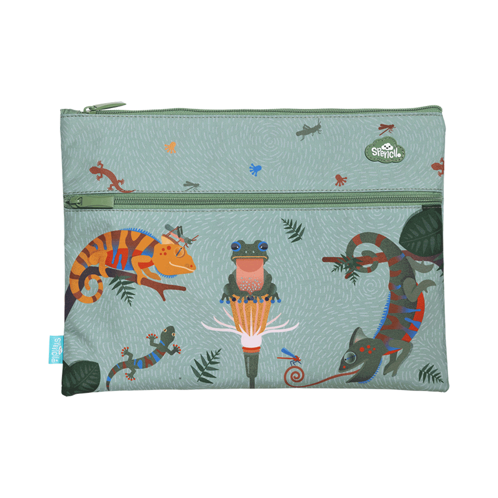 A4 Twin Zip Pencil Case - Quirky Chameleon