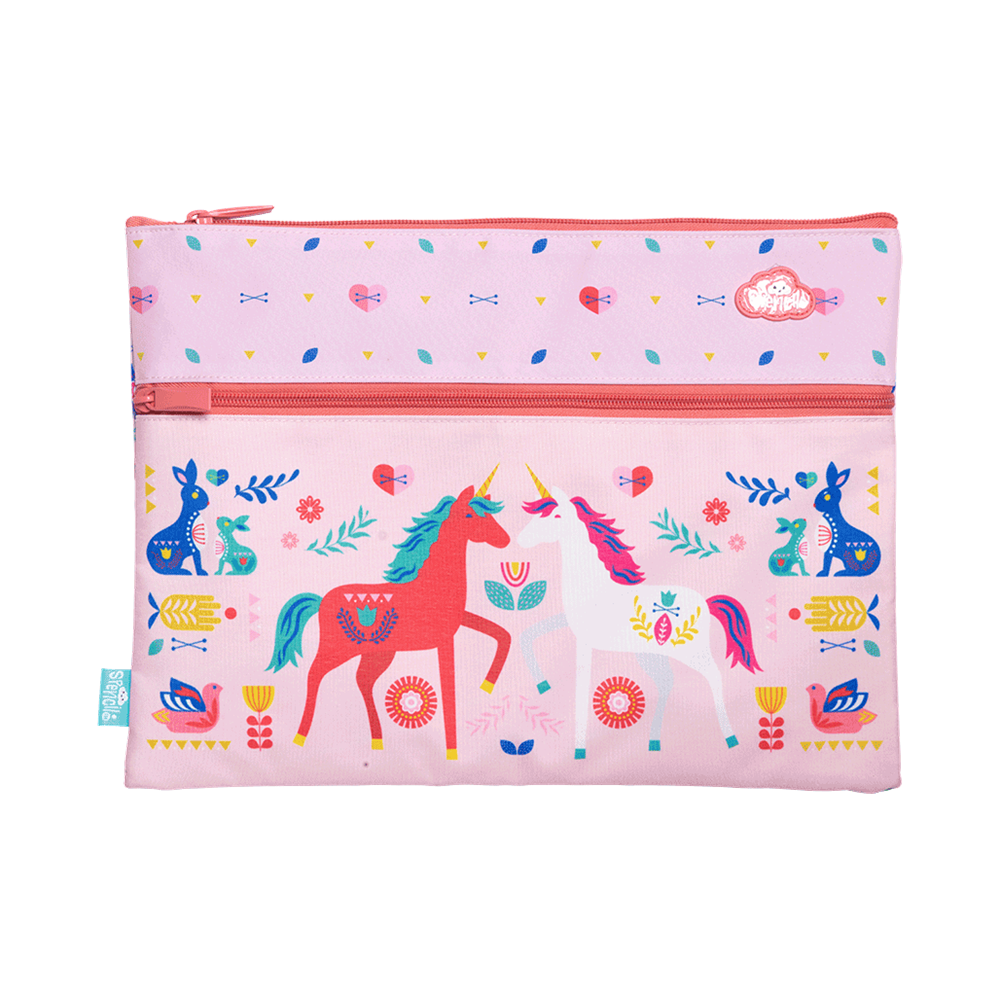 A4 Twin Zip Pencil Case - Unicornia