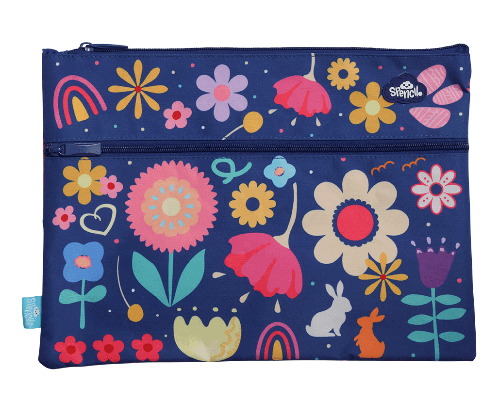 A4 Twin Zip Pencil Case - Flower Power