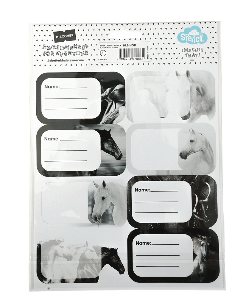 Book Labels - Black & White Horses