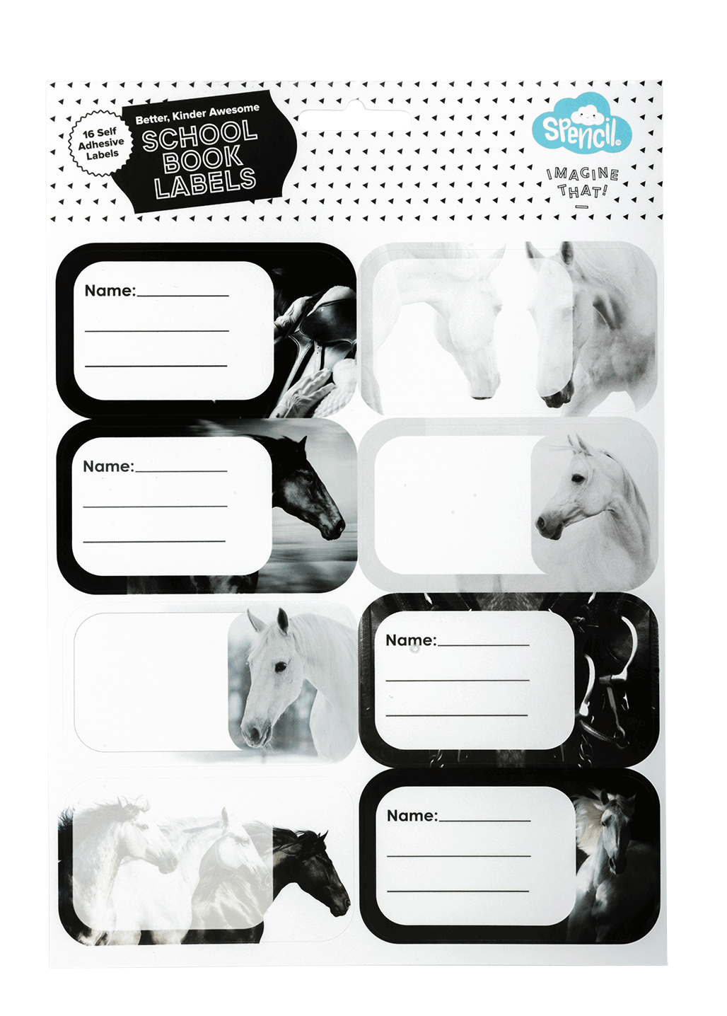 Book Labels - Black & White Horses