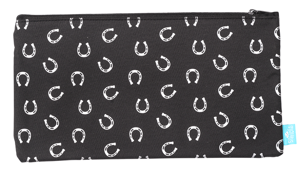 Twin Zip Pencil Case - Black & White Horses