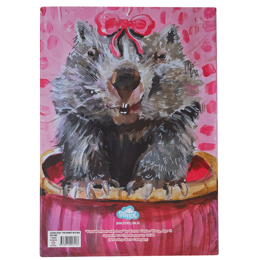 A4 Book Cover - Pink Wombat with Bow