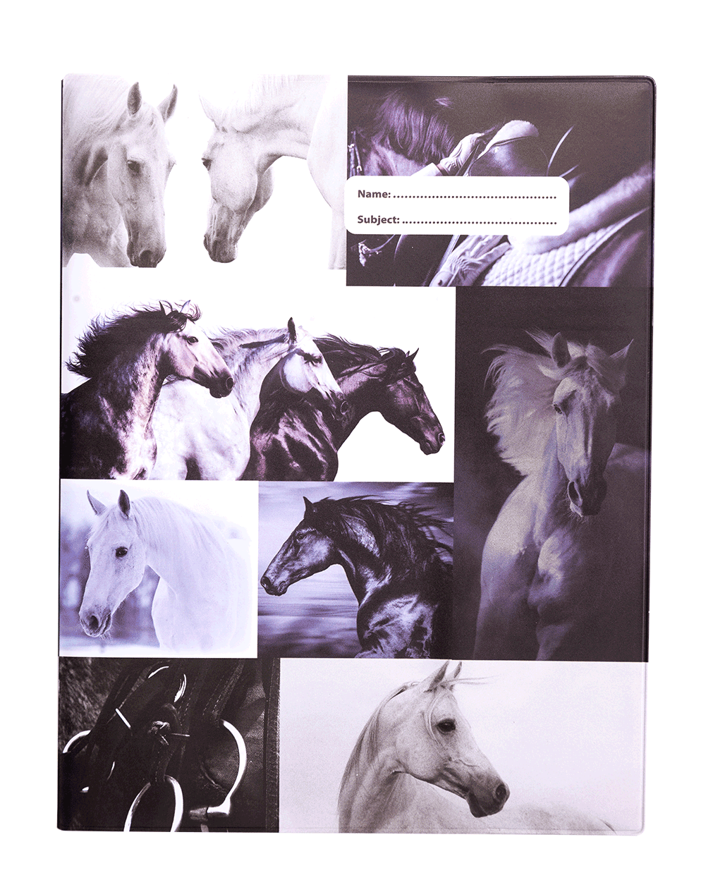 9x7 Exercise Book Cover - Black & White Horse 4