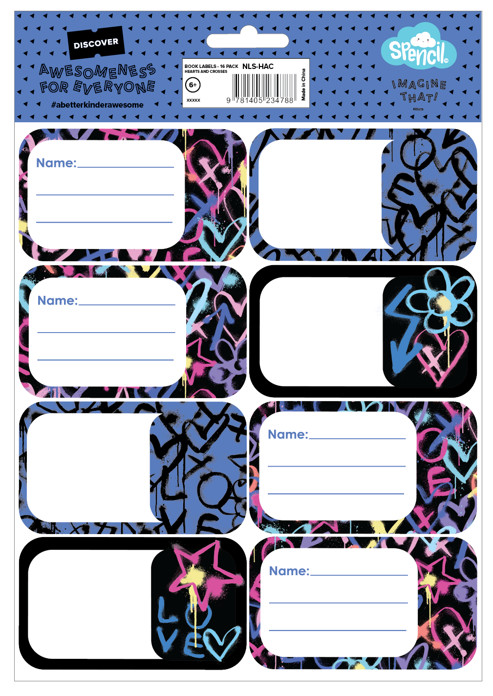 Book Labels - Hearts & Crosses