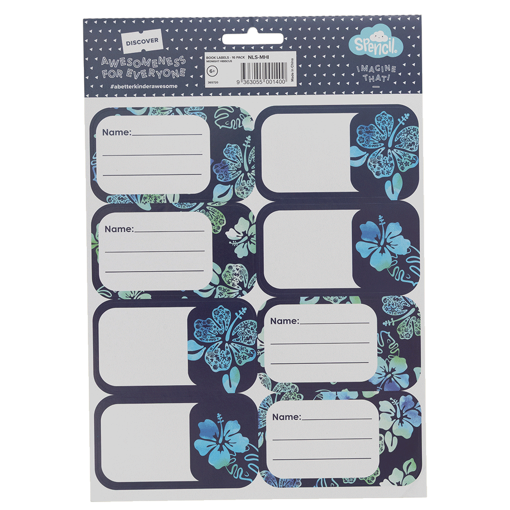 Book Labels - Midnight Hibiscus