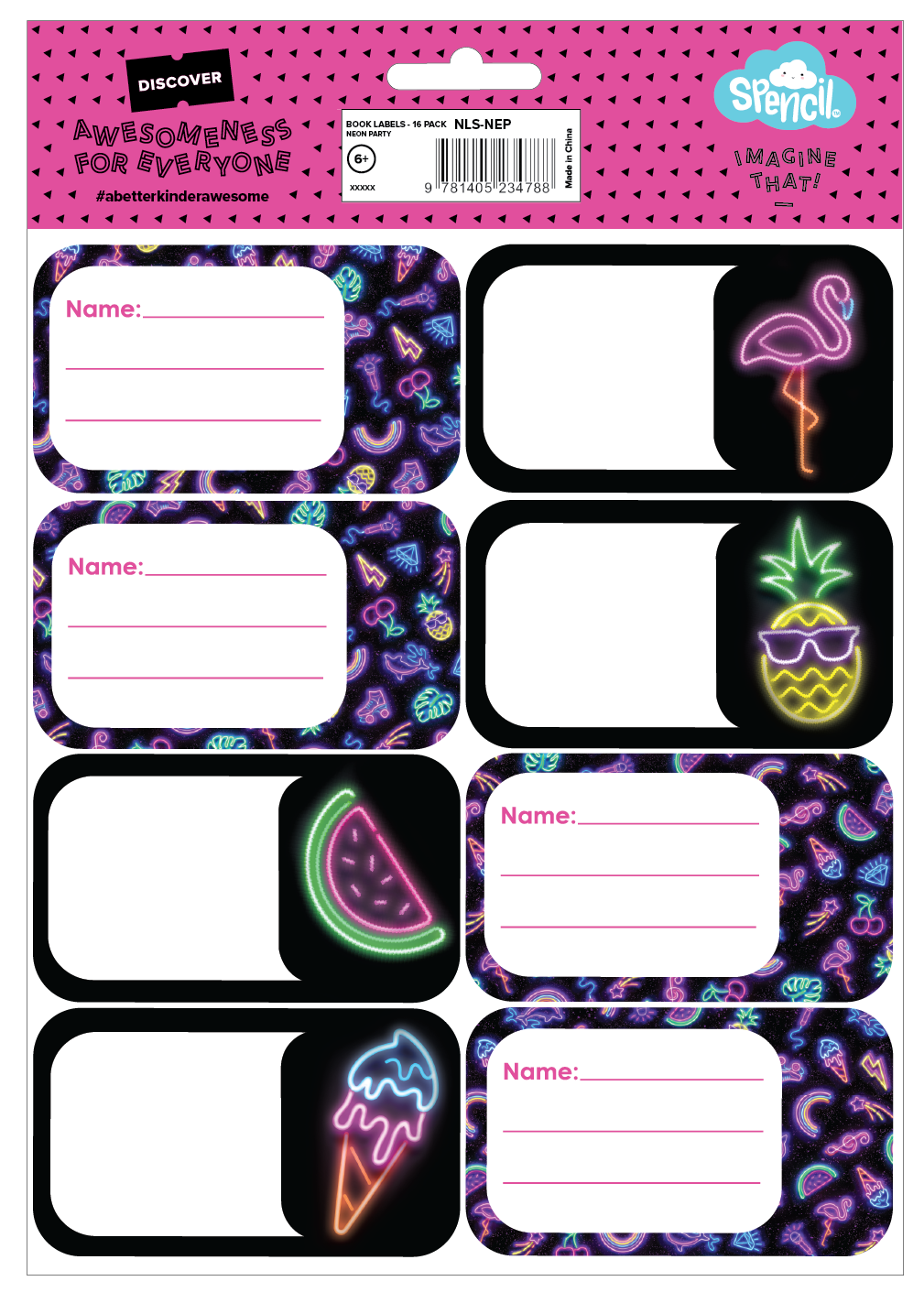 Book Labels - Neon Party