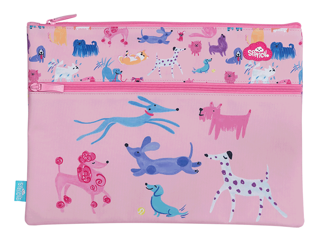 A4 Twin Zip Pencil Case - Doodle Dogs