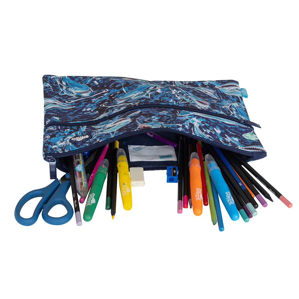 A4 Twin Zip Pencil Case - Fin Frenzy