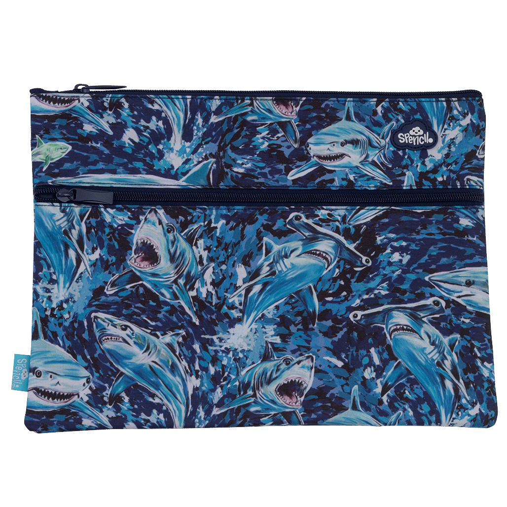 A4 Twin Zip Pencil Case - Fin Frenzy