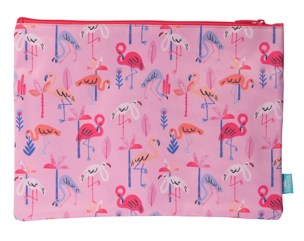 A4 Twin Zip Pencil Case - Flamingo Splash