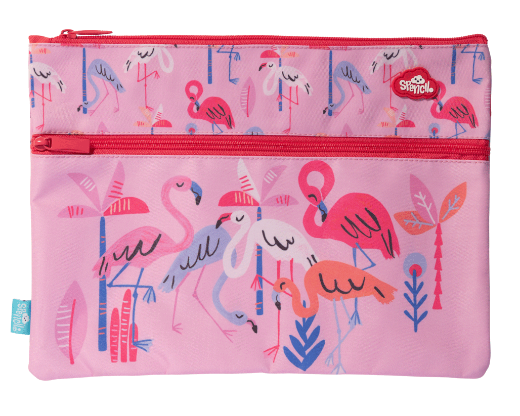 A4 Twin Zip Pencil Case - Flamingo Splash