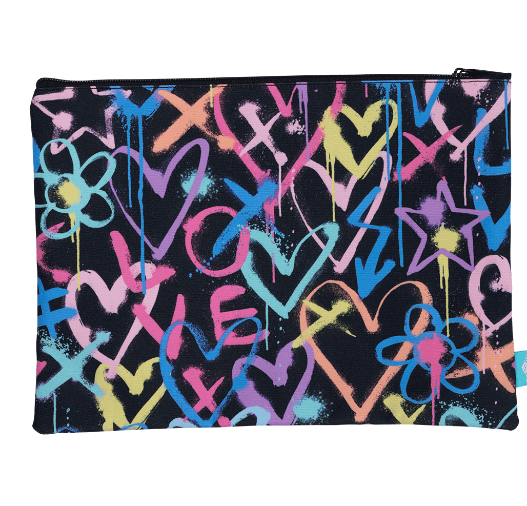 A4 Twin Zip Pencil Case - Hearts & Crosses
