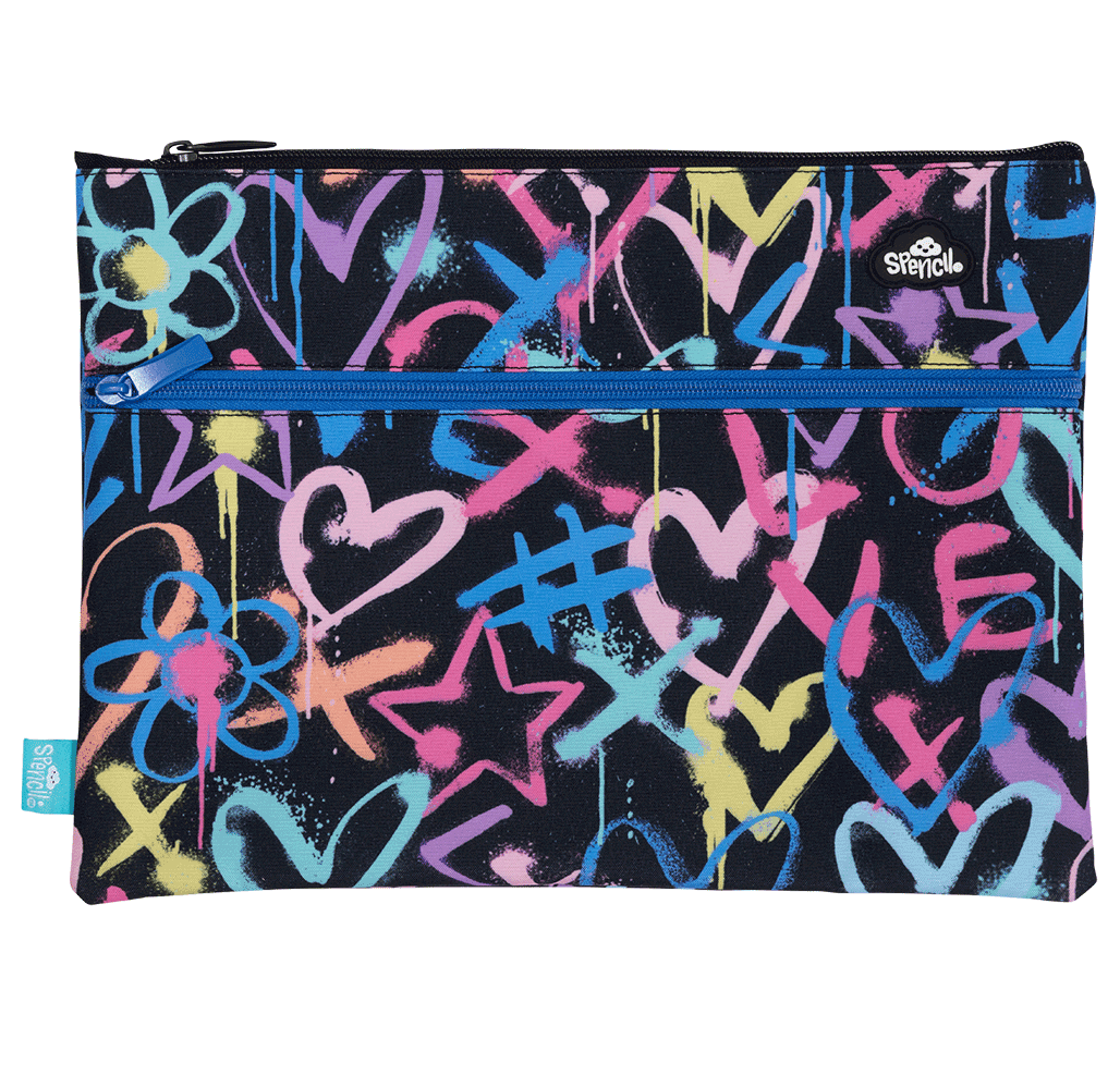 A4 Twin Zip Pencil Case - Hearts & Crosses