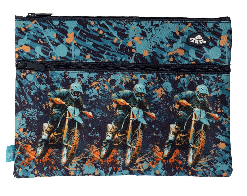 A4 Twin Zip Pencil Case - Moto Camo Trax
