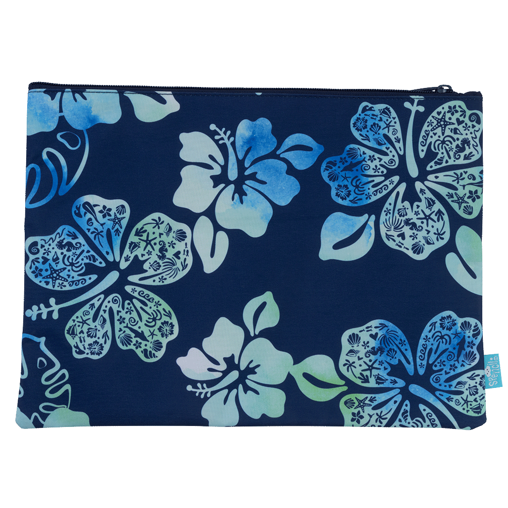 A4 Twin Zip Pencil Case - Midnight Hibiscus