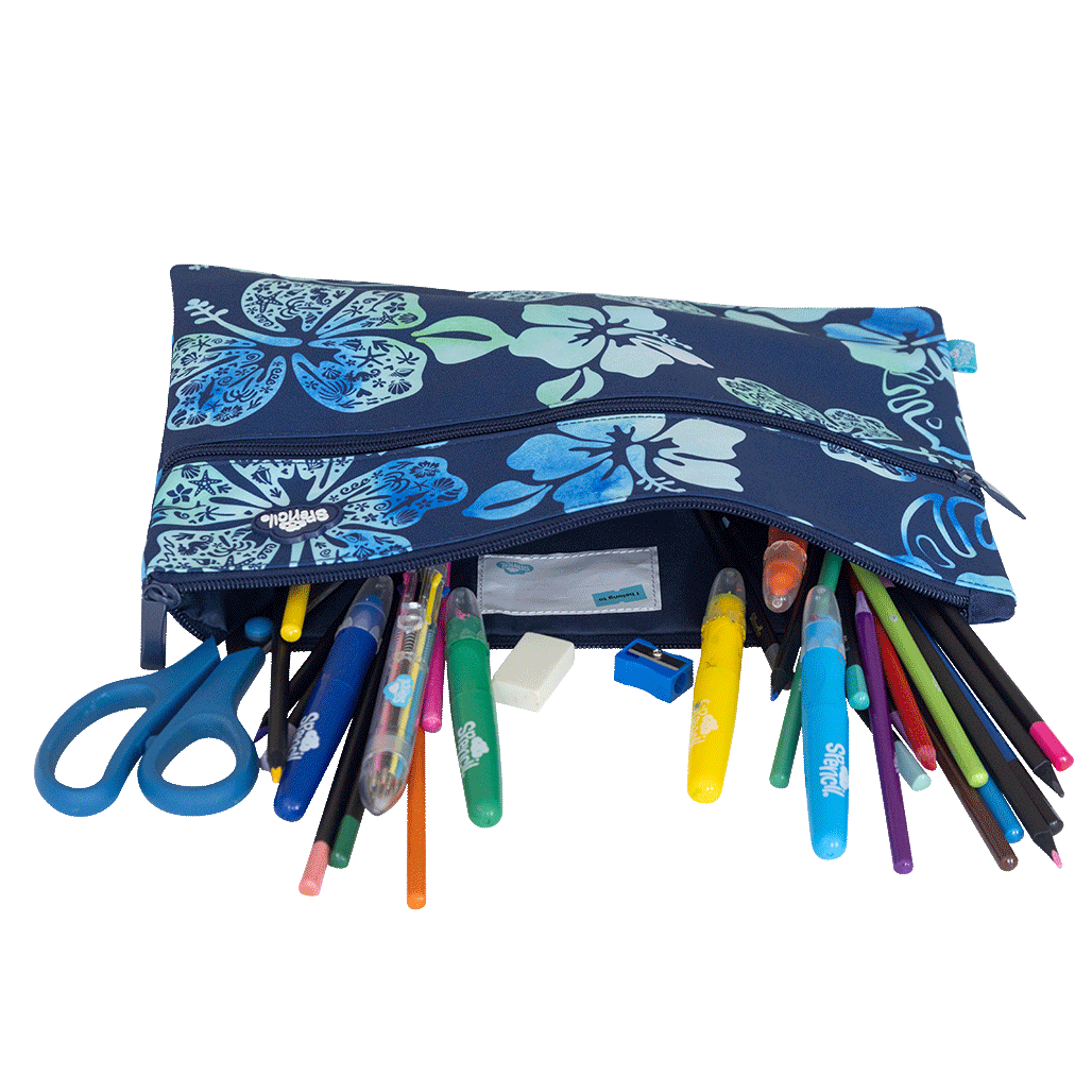A4 Twin Zip Pencil Case - Midnight Hibiscus
