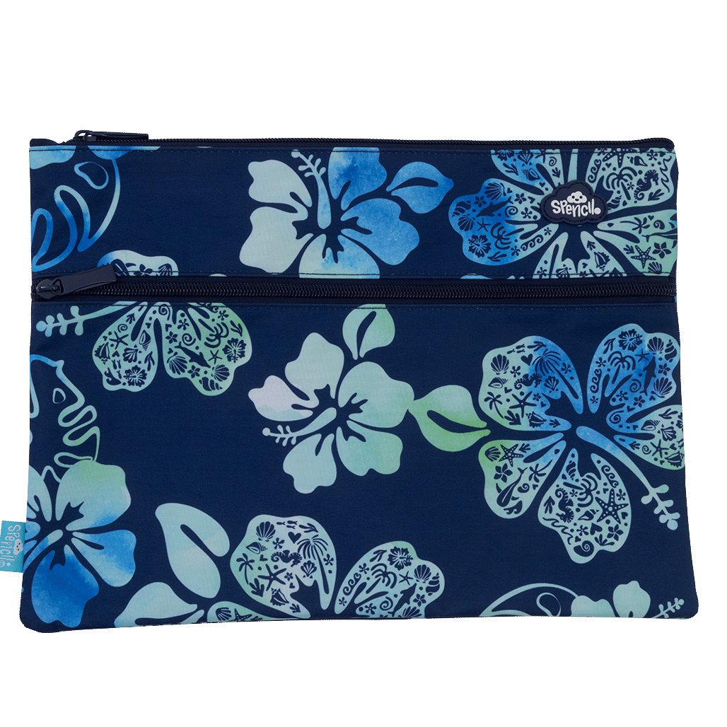 A4 Twin Zip Pencil Case - Midnight Hibiscus
