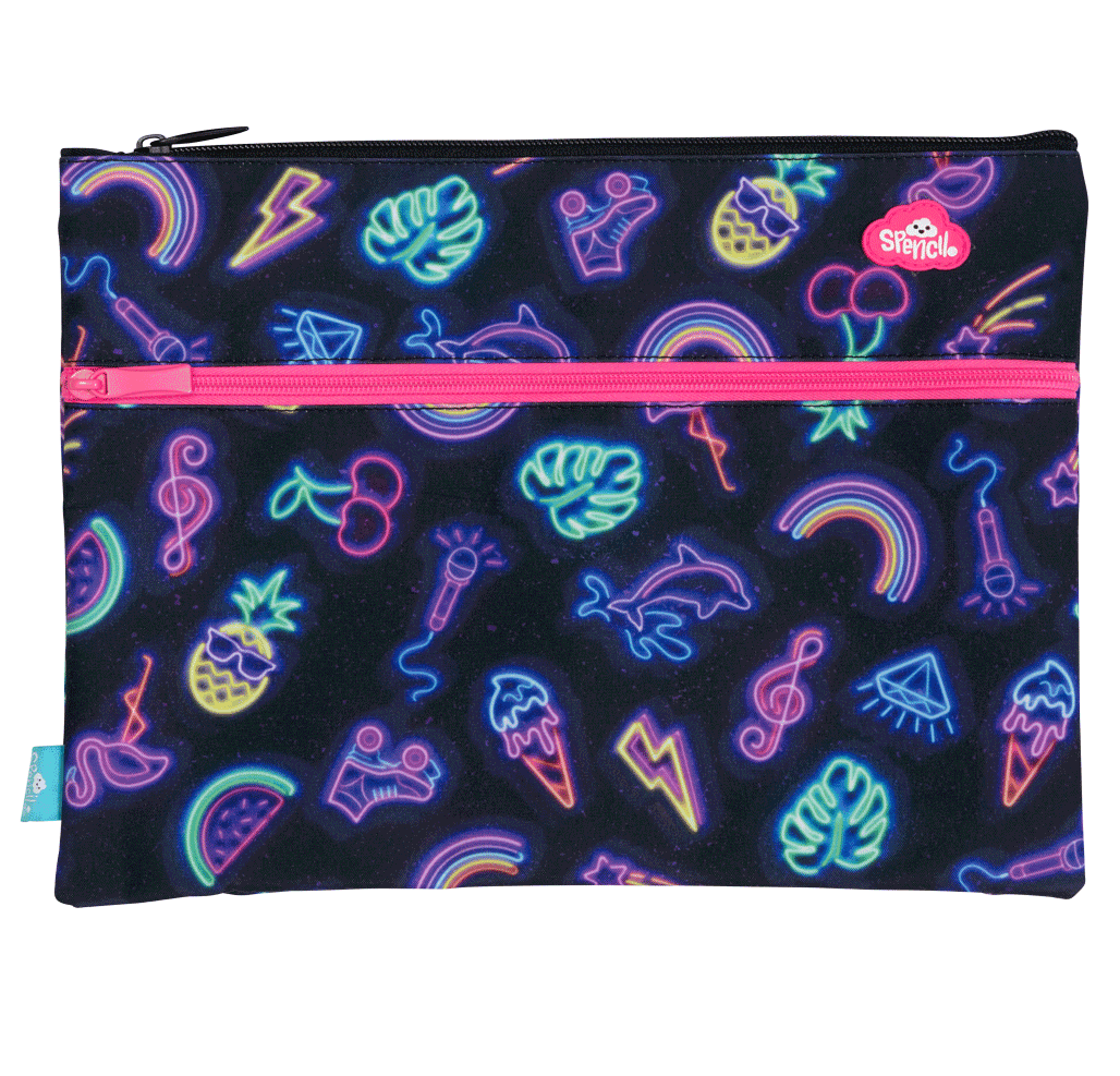 A4 Twin Zip Pencil Case - Neon Party