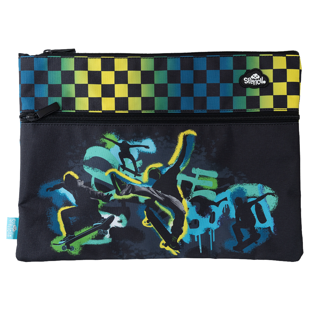 A4 Twin Zip Pencil Case - Skate Crew