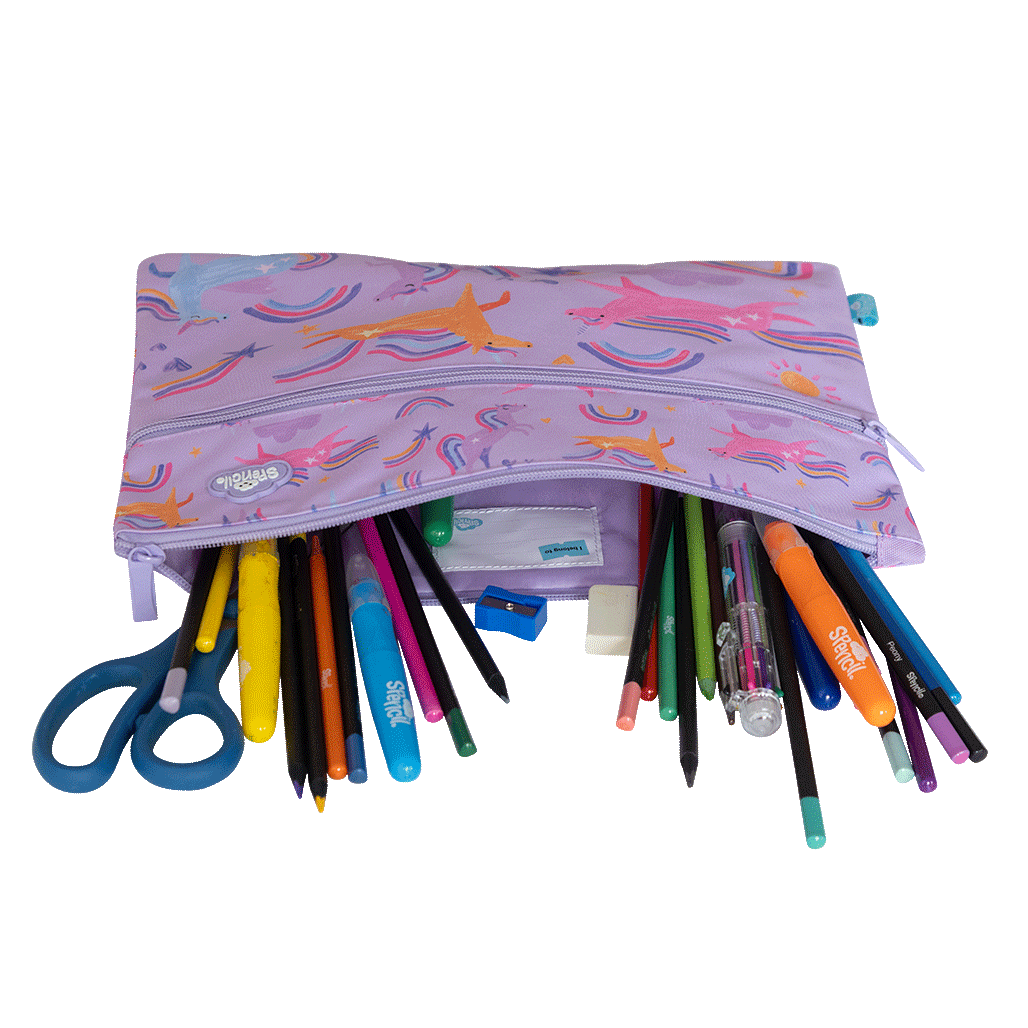 A4 Twin Zip Pencil Case - Unicorn Playtime