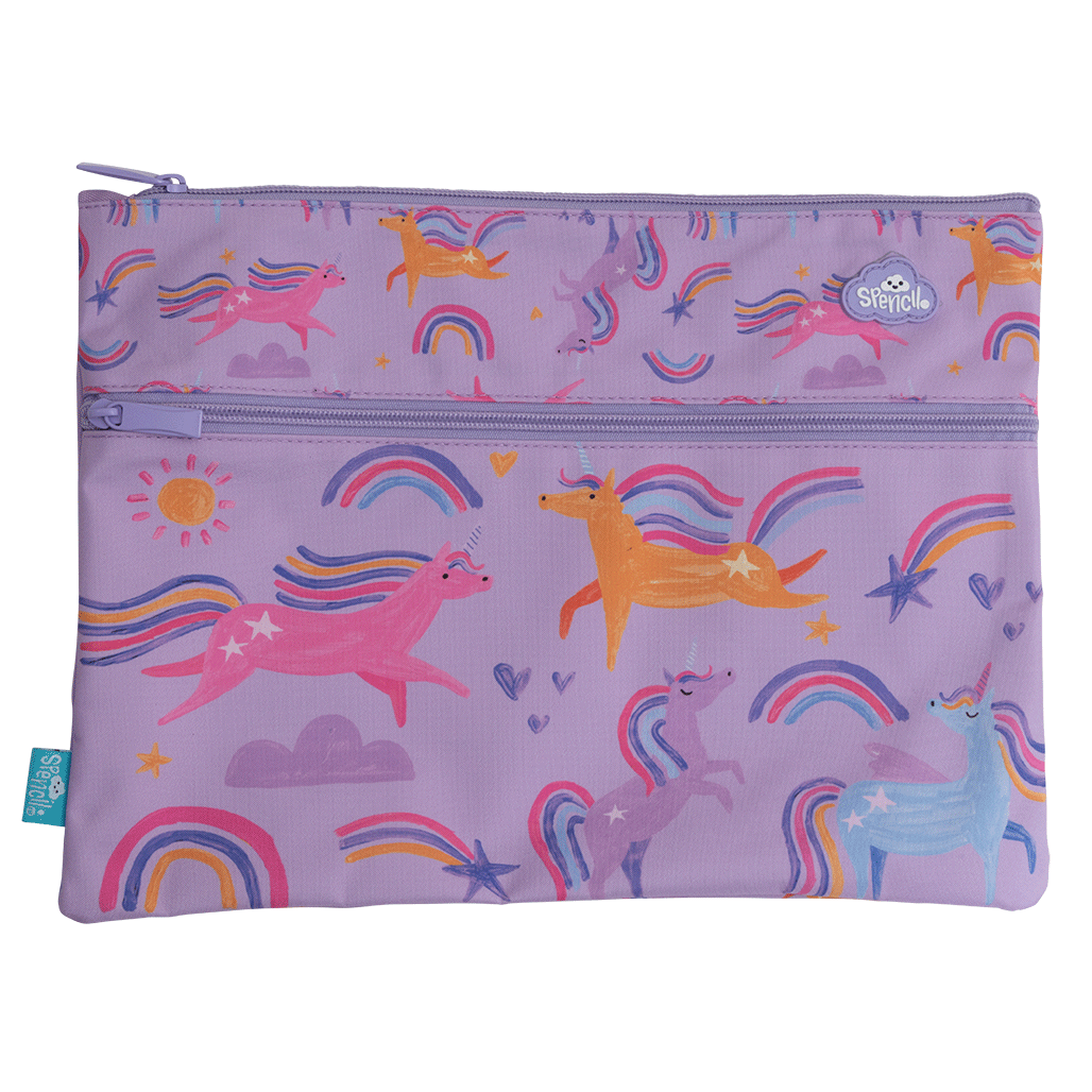 A4 Twin Zip Pencil Case - Unicorn Playtime