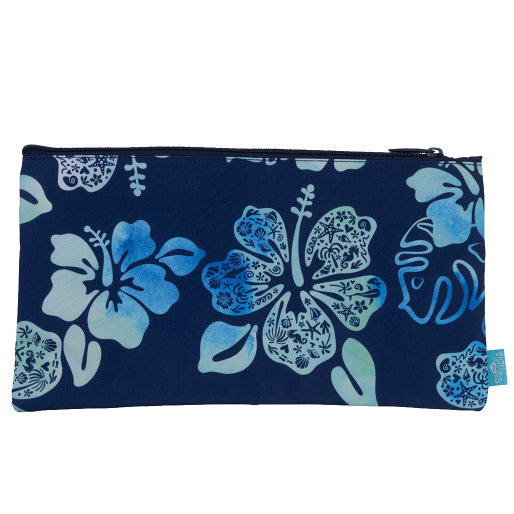 Twin Zip Pencil Case - Midnight Hibiscus