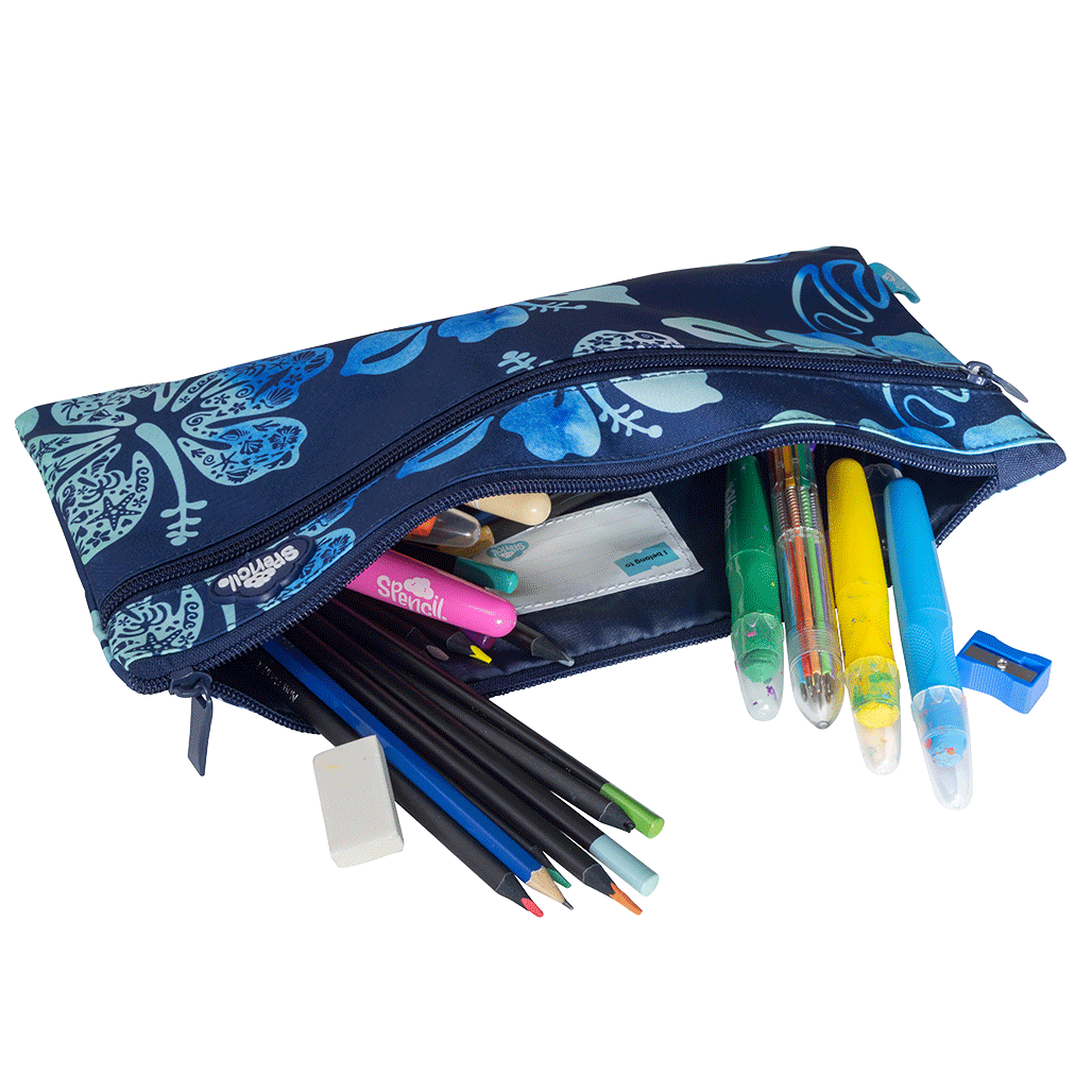 Twin Zip Pencil Case - Midnight Hibiscus