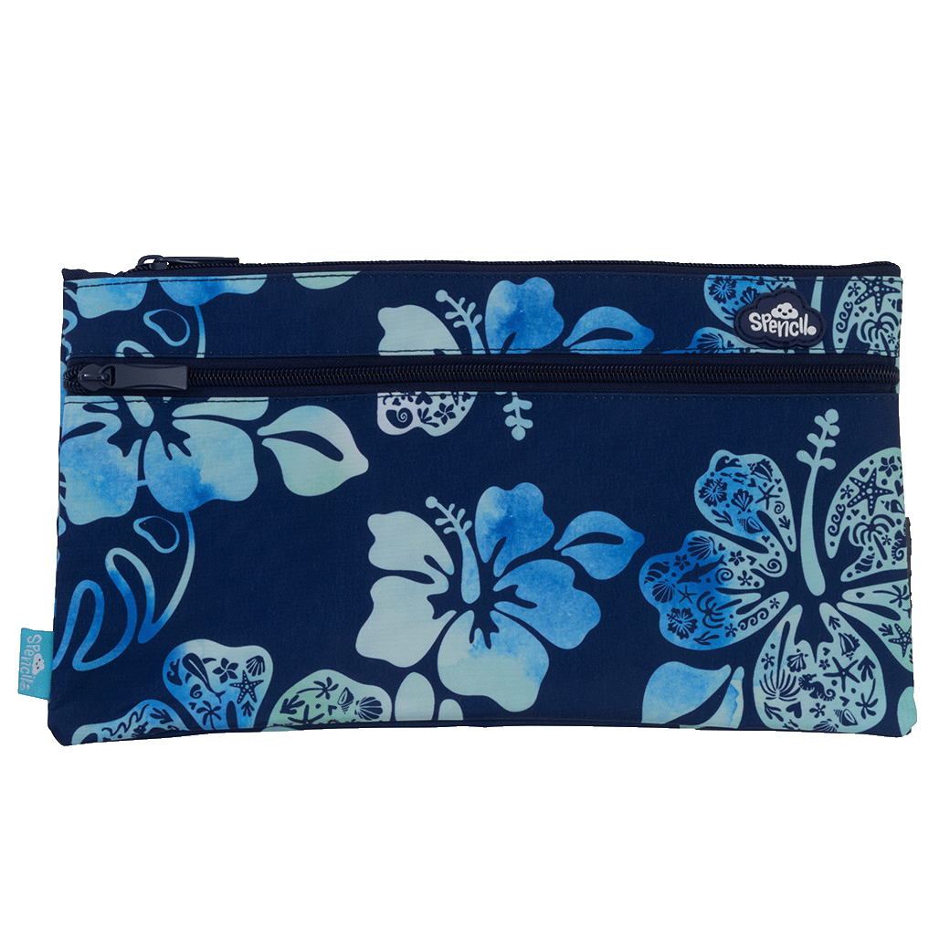 Twin Zip Pencil Case - Midnight Hibiscus