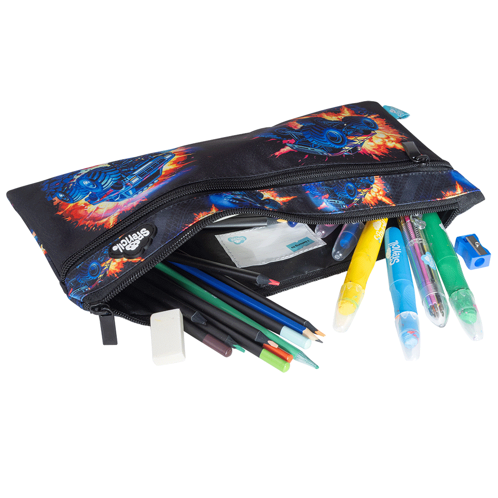 Twin Zip Pencil Case - Monster Blaze