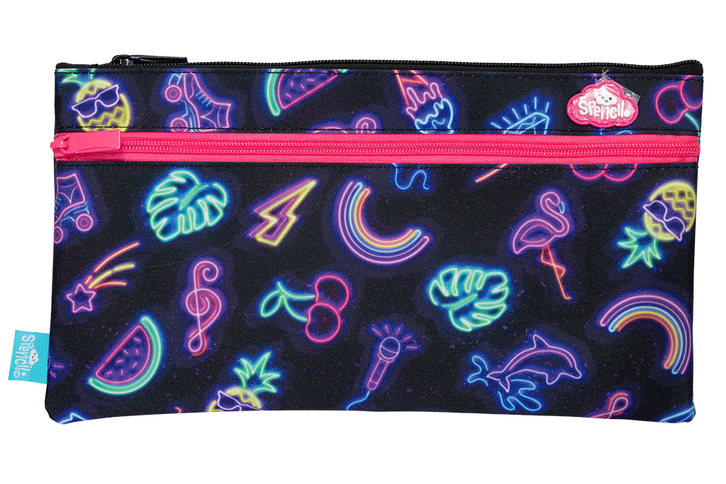 Twin Zip Pencil Case - Neon Party